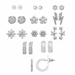 LC Lauren Conrad Silver Tone Floral Stud & Hoop Earring Set