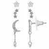 LC Lauren Conrad Silver Tone Moon & Stars Stud & Drop Earring Trio