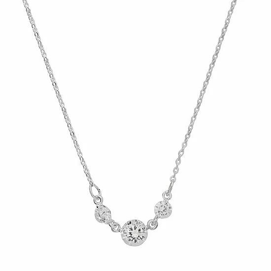 LC Lauren Conrad Cubic Zirconia Tri-Stone Short Necklace Silver Tone 1 LC Lauren Conrad Cubic Zirconia Tri-Stone Short Necklace Silver Tone