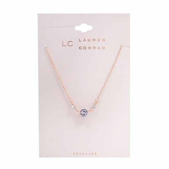 LC Lauren Conrad Cubic Zirconia Tri-Stone Short Necklace Silver Tone 2 LC Lauren Conrad Cubic Zirconia Tri-Stone Short Necklace Silver Tone - Image 2