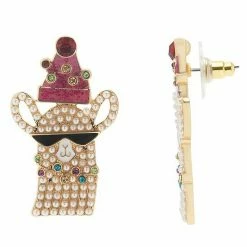LC Lauren Conrad Gold Tone Crystal & Simulated Pearl Holiday Llama Drop Earrings