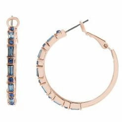 LC Lauren Conrad Rose Gold Tone Baguette & Round Blue Crystal Large Hoop Earrings