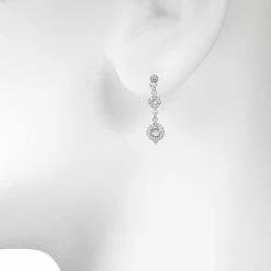LC Lauren Conrad Cubic Zirconia Nickel Free Tri-Stone Round Drop Earrings Silver Tone -LC Lauren Conrad Shop unnamed file 2555