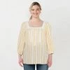 Plus Size LC Lauren Conrad Squareneck Crochet-Trim Peasant Top Yellow Stripe