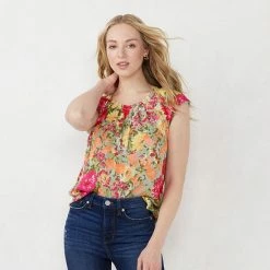 Petite LC Lauren Conrad Pleated Scoopneck Top Blue Fleurs -LC Lauren Conrad Shop unnamed file 2614