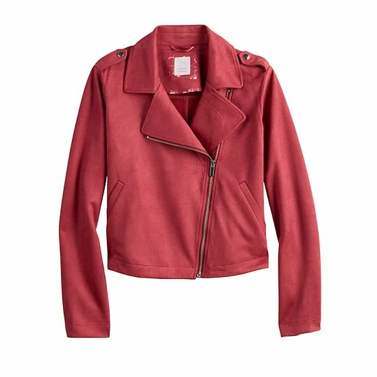 Women's LC Lauren Conrad Faux-Leather Moto Jacket Sea Smoke 3 Women's LC Lauren Conrad Faux-Leather Moto Jacket Sea Smoke - Image 3
