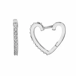 LC Lauren Conrad Small Pave Heart Hoop Earrings Silver Tone