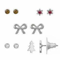 LC Lauren Conrad Silver Tone Christmas Bow Nickel Free Earring Set