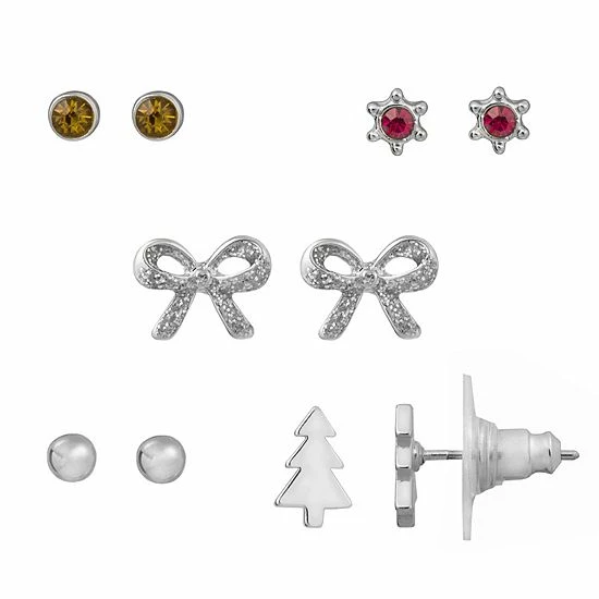 LC Lauren Conrad Silver Tone Christmas Bow Nickel Free Earring Set 1 LC Lauren Conrad Silver Tone Christmas Bow Nickel Free Earring Set