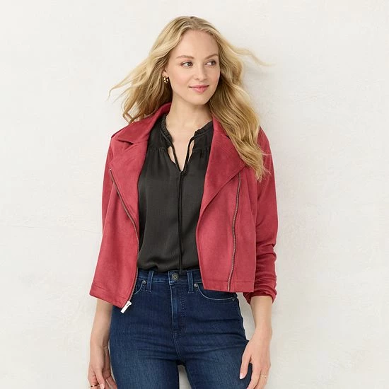 Women's LC Lauren Conrad Faux-Leather Moto Jacket Sea Smoke 9 Women's LC Lauren Conrad Faux-Leather Moto Jacket Sea Smoke - Image 9