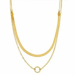 LC Lauren Conrad Gold Tone Herringbone Chain & Ring Pendant Layered Necklace