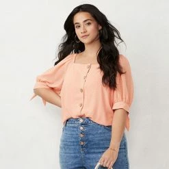 Plus Size LC Lauren Conrad Button Front Puff Sleeve Top Blue Stripe -LC Lauren Conrad Shop unnamed file 2752