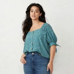 Plus Size LC Lauren Conrad Button Front Puff Sleeve Top Blue Stripe -LC Lauren Conrad Shop unnamed file 2754