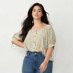 Plus Size LC Lauren Conrad Button Front Puff Sleeve Top Blue Stripe -LC Lauren Conrad Shop unnamed file 2755