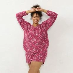 Plus Size LC Lauren Conrad Long Sleeve Henley Pajama Top & Pajama Shorts Sleep Set Pink Winter Houses -LC Lauren Conrad Shop unnamed file 2764