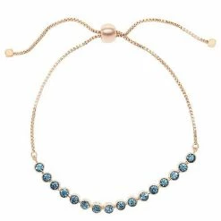 LC Lauren Conrad Rose Gold Tone Blue Crystal Adjustable Chain Tennis Bracelet