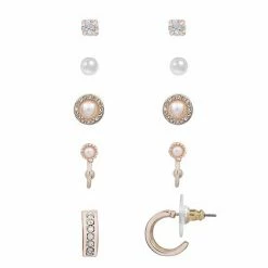 LC Lauren Conrad Simulated Pearl & Pave Stud & Hoop Earring Set