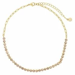 LC Lauren Conrad Gold Tone Pink Crystal Chain Tennis Choker Necklace