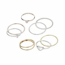 LC Lauren Conrad Two Tone Heart Motif Regular & Midi Ring Set