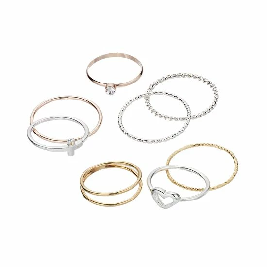 LC Lauren Conrad Two Tone Heart Motif Regular & Midi Ring Set 1 LC Lauren Conrad Two Tone Heart Motif Regular & Midi Ring Set