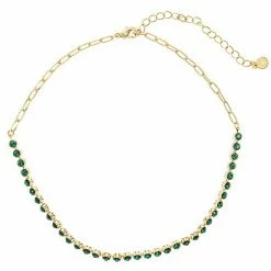 LC Lauren Conrad Gold Tone Green Crystal Chain Tennis Choker Necklace