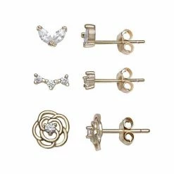 LC Lauren Conrad Sterling Silver Marquise, Crawler & Flower Stud Earring Set Gold Tone
