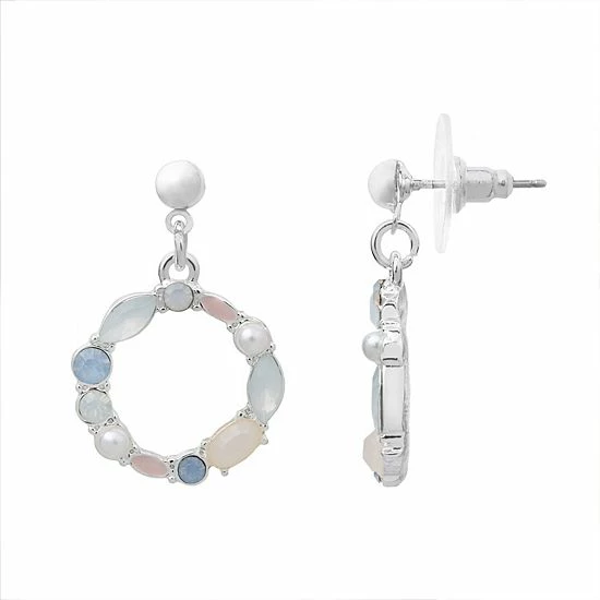 LC Lauren Conrad Silver Tone Simulated Crystal & Simulated Pearl Hoop Drop Earrings 1 LC Lauren Conrad Silver Tone Simulated Crystal & Simulated Pearl Hoop Drop Earrings