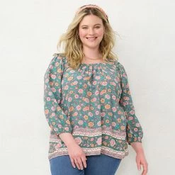 Plus Size LC Lauren Conrad Floral Flowy Puff-Sleeve Popover Top