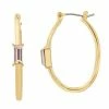 LC Lauren Conrad Crystal Baguette Oval Hoop Earrings Gold Tone Pink