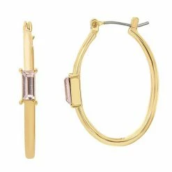 LC Lauren Conrad Crystal Baguette Oval Hoop Earrings Gold Tone Pink