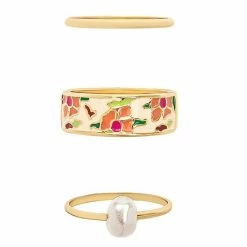 LC Lauren Conrad 3 Pack Pearl & Floral Enamel Ring Set