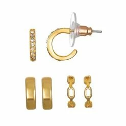 LC Lauren Conrad Gold Tone Pave & Link C-Hoop Nickel Free Earring Set