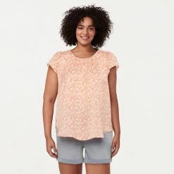 Plus Size LC Lauren Conrad Eyelet Trim Flowy Top Coral Fleurs