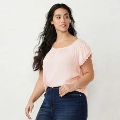 Plus Size LC Lauren Conrad Eyelet Trim Flowy Top Coral Fleurs -LC Lauren Conrad Shop unnamed file 2980