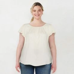 Plus Size LC Lauren Conrad Eyelet Trim Flowy Top Coral Fleurs -LC Lauren Conrad Shop unnamed file 2981
