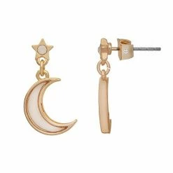 LC Lauren Conrad Gold Tone Pearlized Moon Drop Earrings