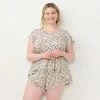 Plus Size LC Lauren Conrad Flutter Short Sleeve Pajama Top & Ruffle Pajama Shorts Sleep Set Ivory Scene
