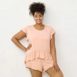 Plus Size LC Lauren Conrad Flutter Short Sleeve Pajama Top & Ruffle Pajama Shorts Sleep Set Ivory Scene -LC Lauren Conrad Shop unnamed file 3045
