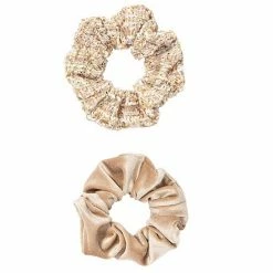 LC Lauren Conrad Pink Tweed And Beige Velvet Scrunchie Set