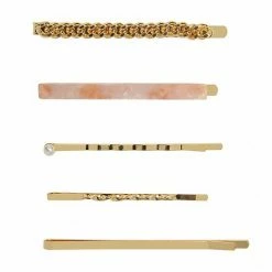 LC Lauren Conrad Gold Tone & Pink Acetate Bobby Pin Set Of 6
