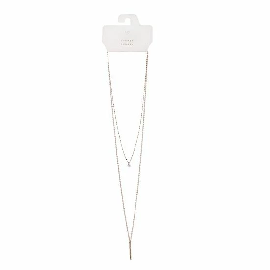 LC Lauren Conrad Dual Strand Cubic Zirconia & Stick Pendant Necklace 2 LC Lauren Conrad Dual Strand Cubic Zirconia & Stick Pendant Necklace - Image 2