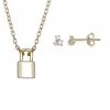 LC Lauren Conrad Sterling Silver Stud Earrings & Lock Necklace Set