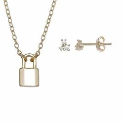 LC Lauren Conrad Sterling Silver Stud Earrings & Lock Necklace Set