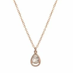 LC Lauren Conrad Rose Gold Tone Simulated Crystal Teardrop Nickel Free Pendant Necklace