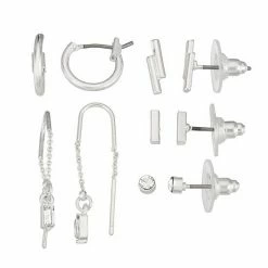 LC Lauren Conrad Stud, Huggie Hoop & Threader Earring Set Silver Tone