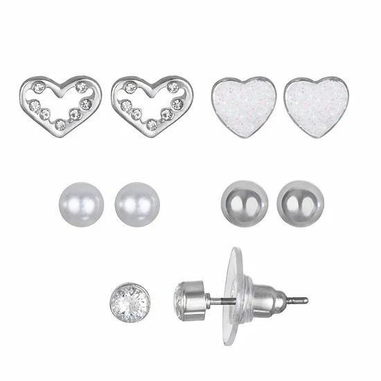 LC Lauren Conrad Heart & Ball Stud Earring Set 1 LC Lauren Conrad Heart & Ball Stud Earring Set