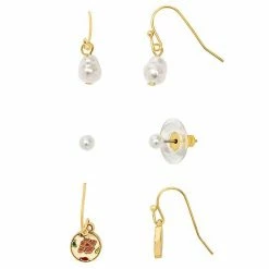 LC Lauren Conrad 3 Pack Organic Pearl Floral Enamel Hoop Earring Set
