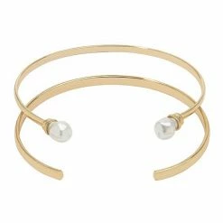 LC Lauren Conrad 2 Pack Organic Pearl Ends Engraved Cuff Bracelet Set