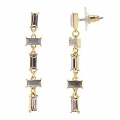 LC Lauren Conrad Crystal Baguette Linear Drop Earrings Silver Tone Clear