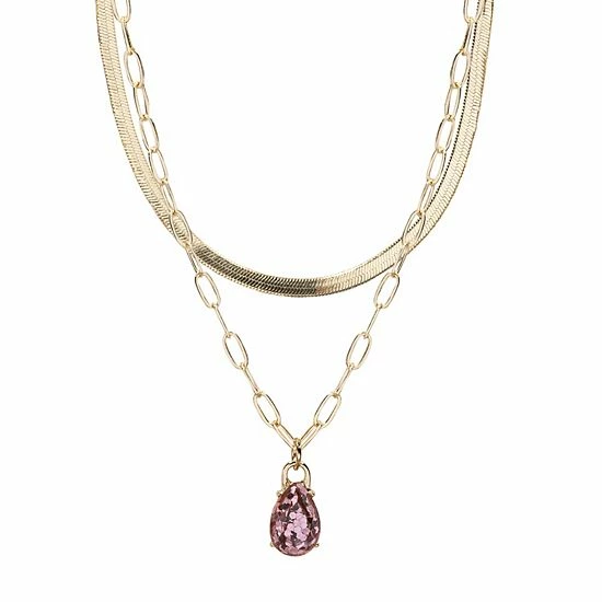 LC Lauren Conrad Herringbone Chain & Glitter Pendant Layered Necklace 1 LC Lauren Conrad Herringbone Chain & Glitter Pendant Layered Necklace